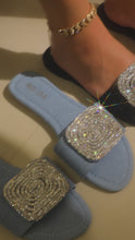 Load and play video in Gallery viewer, Denim embellished slip sandal on model video
