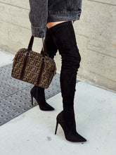 Load image into Gallery viewer, Black over the knee high heel boot 
