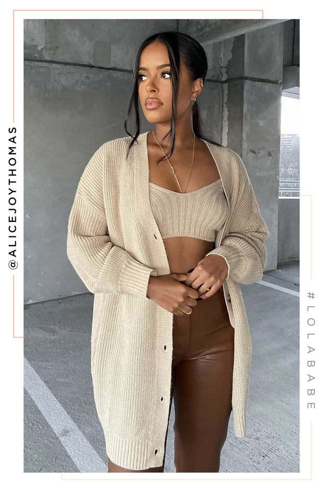 Load image into Gallery viewer, Chic Dates Two Piece Cardigan Set - Nude
