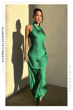 Load image into Gallery viewer, Green Satin Halter Dress
