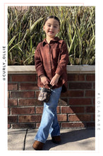 Load image into Gallery viewer, Little Girl Wearing Brown Crinkled Shirt
