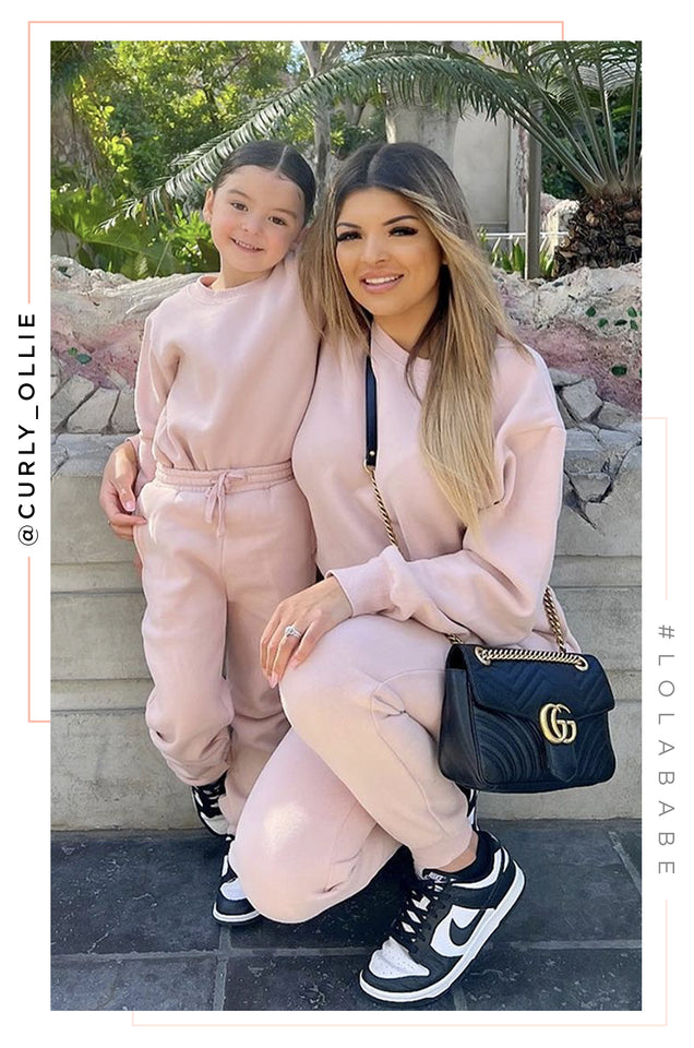 Load image into Gallery viewer, Women and Daughter Posing In Light Pink Sweat Pant and Crewneck
