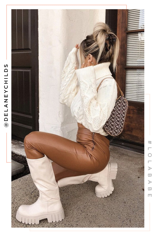 Load image into Gallery viewer, Make Jaws Drop High Waist Skinny PU Pant - Camel
