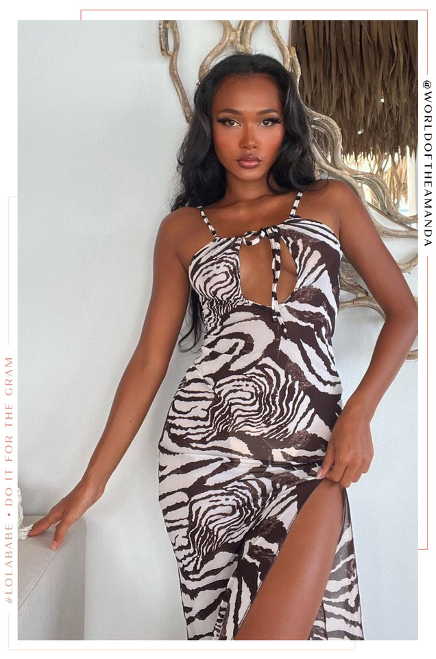 Load image into Gallery viewer, Brown and White Animal Print Dress
