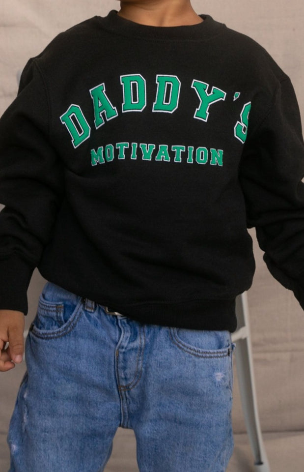 Load image into Gallery viewer, Daddy&#39;s Motivation Varsity Kids Crewneck Sweatshirt - Black
