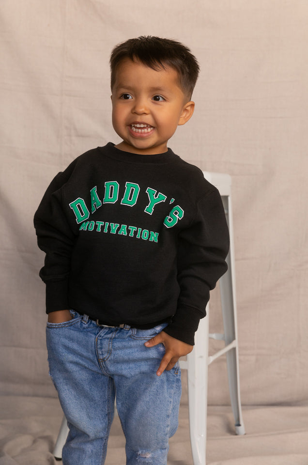 Load image into Gallery viewer, Daddy&#39;s Motivation Varsity Kids Crewneck Sweatshirt - Black
