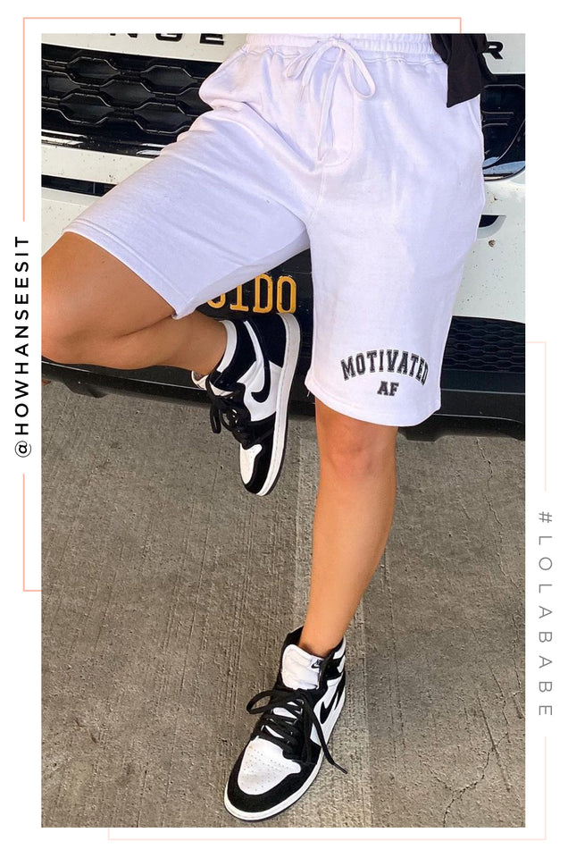 Load image into Gallery viewer, Motivated AF Varsity Short - White

