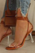 Load image into Gallery viewer, tan strappy mid clear heel 
