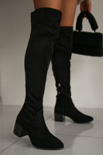 Load image into Gallery viewer, Black Faux Suede Over The Knee Boots
