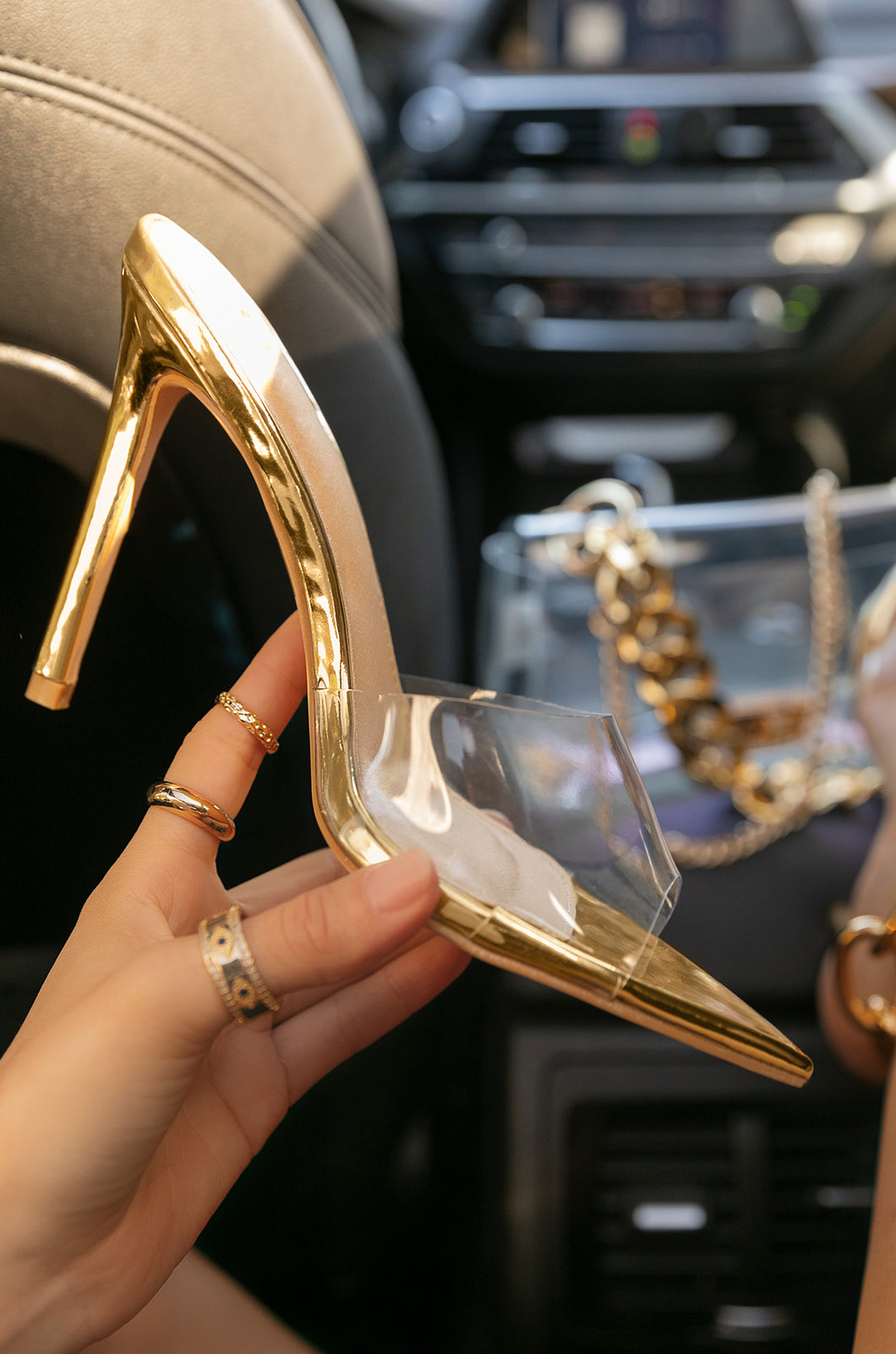 gold mule heel 