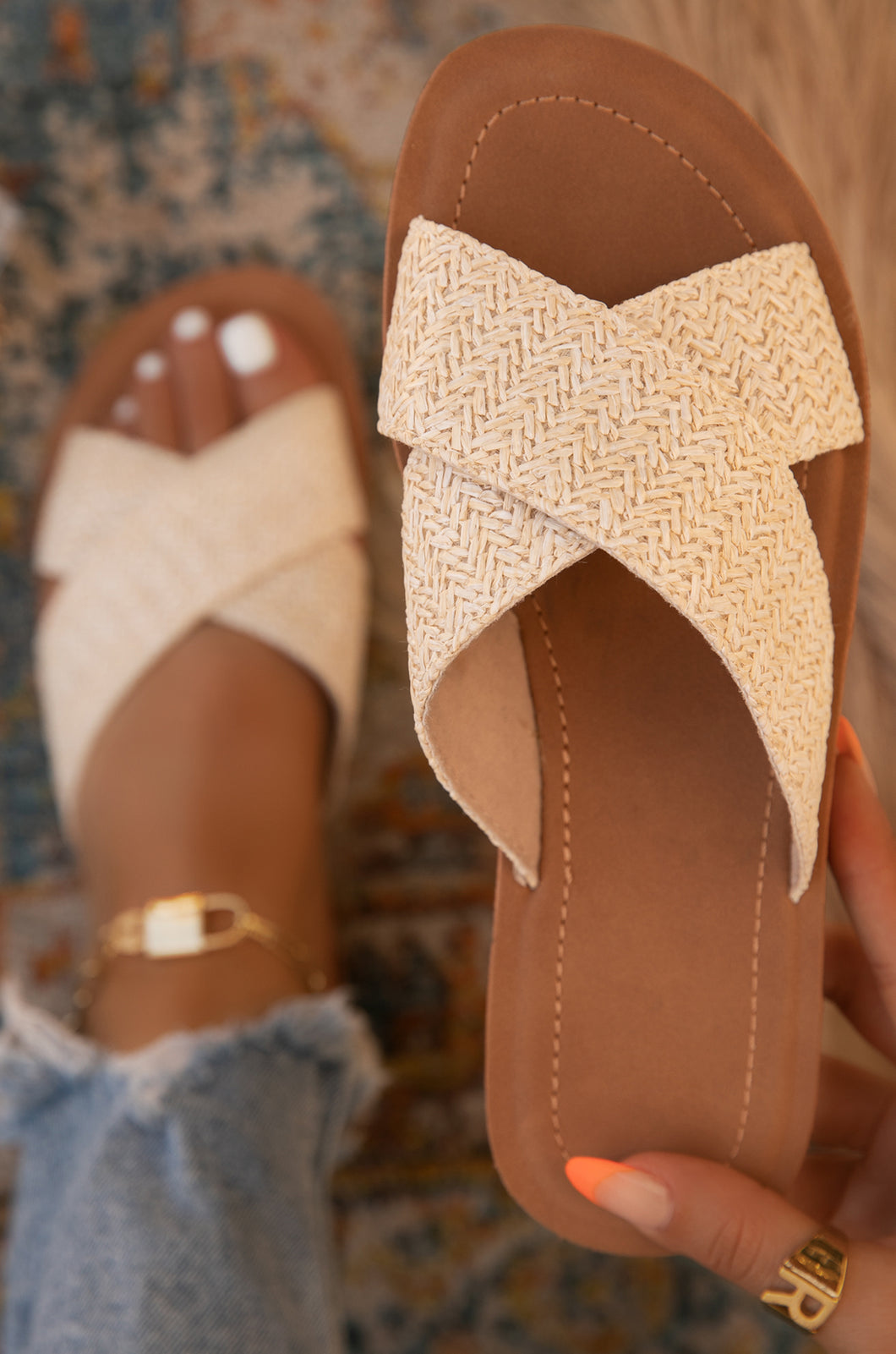 Flat slip on sandals on sale