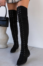 Load image into Gallery viewer, black faux suede over the knee boot 
