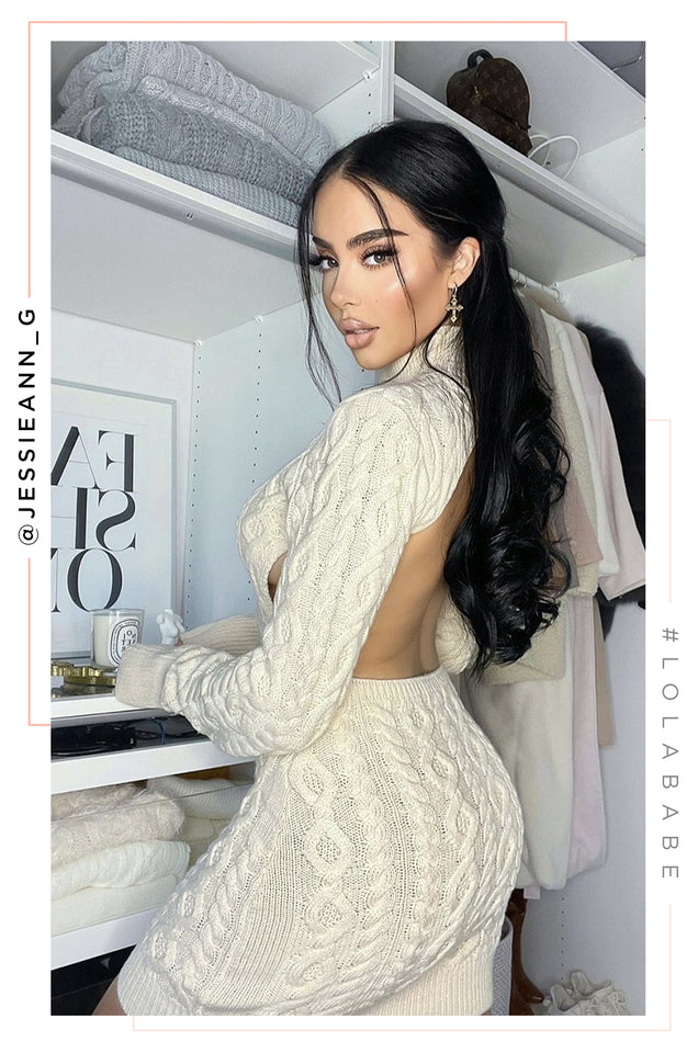 Load image into Gallery viewer, Cable Knit Long Sleeve Sweater Dress
