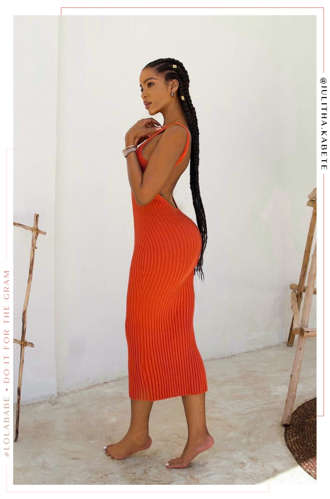 Orange Knit Open Back Dress