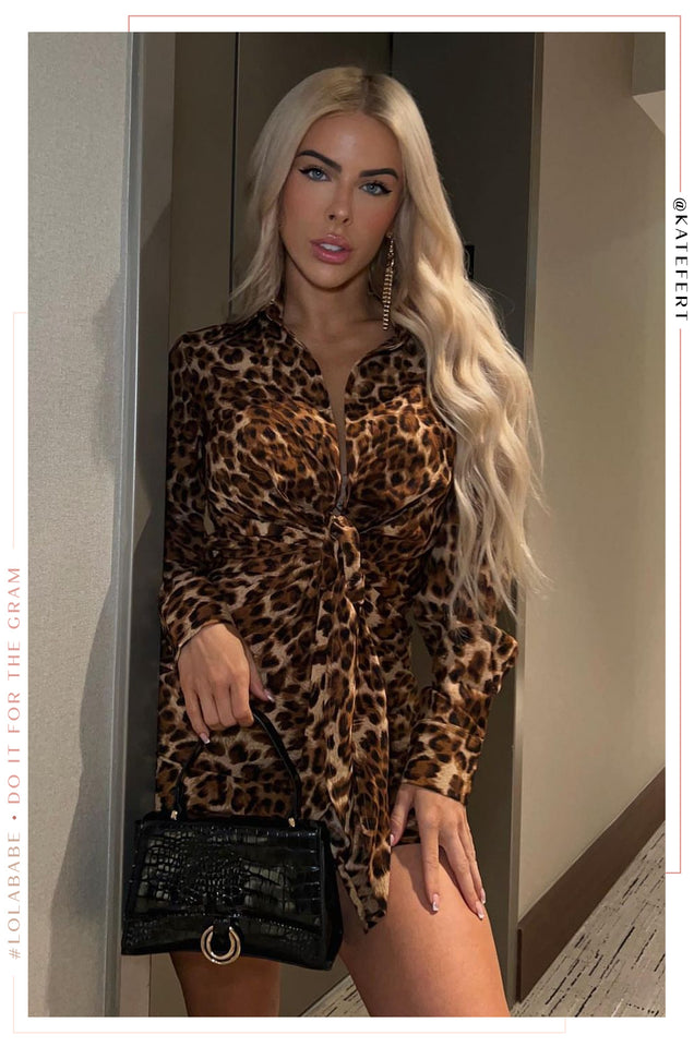 Load image into Gallery viewer, Akeyra Long Sleeve Mini Dress - Leopard
