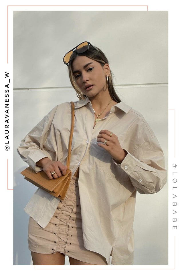 Load image into Gallery viewer, Being Chic Long Sleeve Button Up Top - Nude
