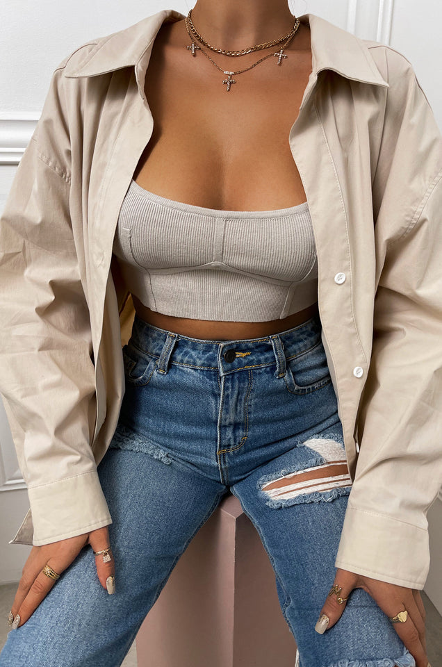 Load image into Gallery viewer, Being Chic Long Sleeve Button Up Top - Nude
