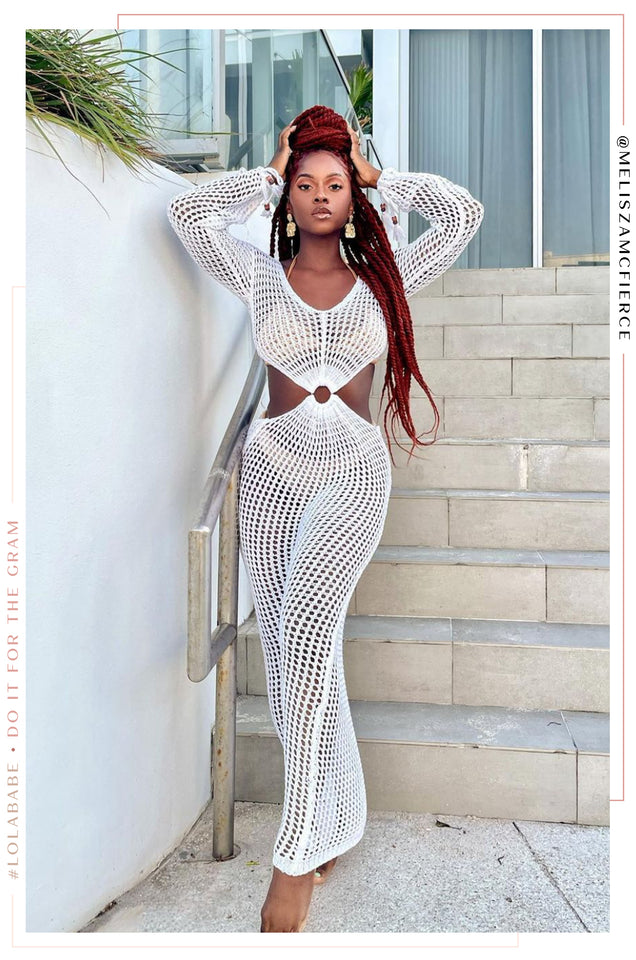 Load image into Gallery viewer, White long SLeeve Crcohet Dress
