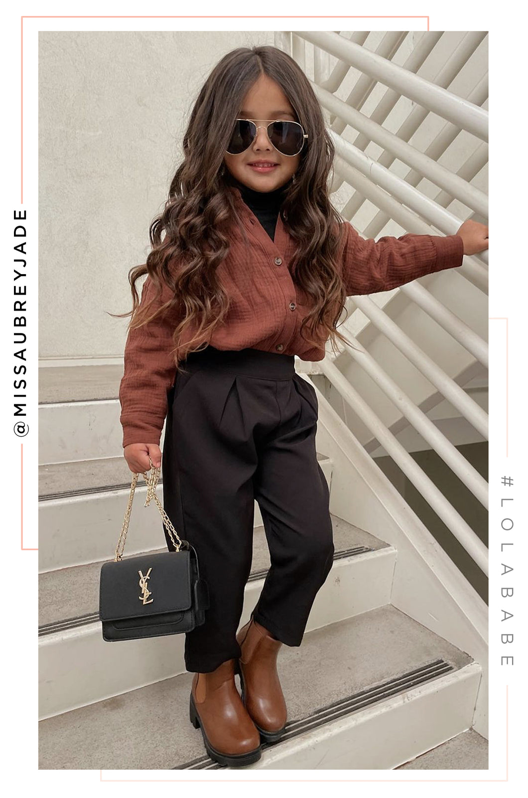 Girl Modeling Brown Crinkled Gauze Top