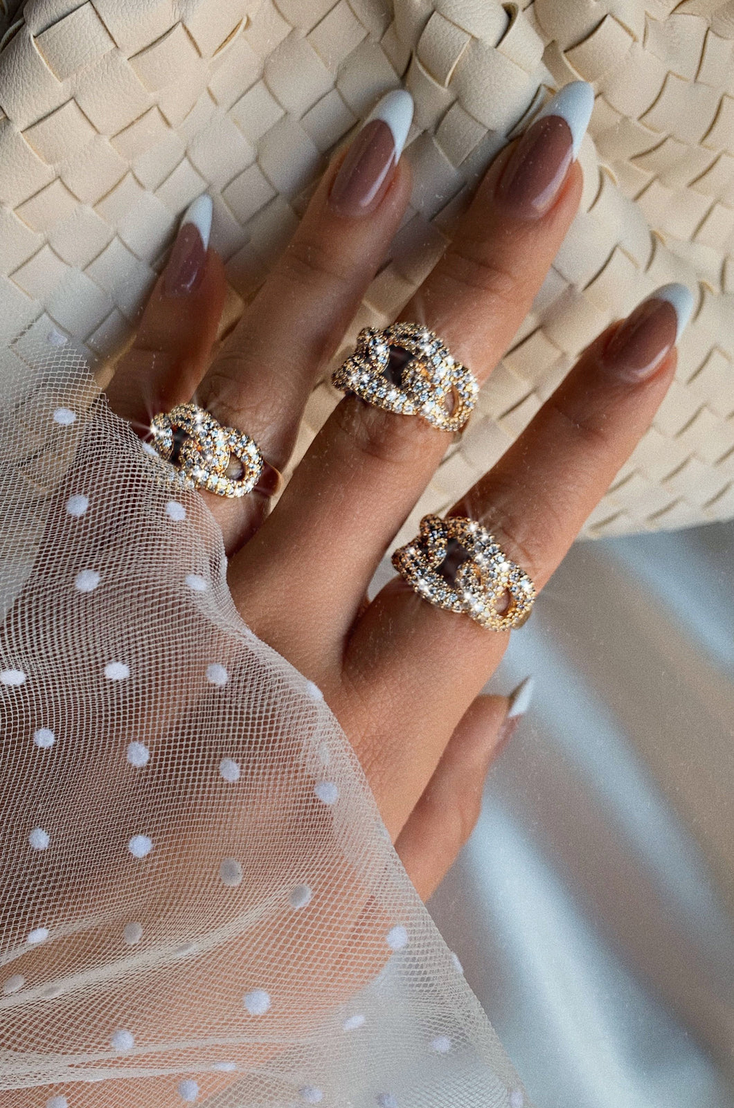 Gold Embellished Chain Link Rings