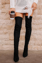 Load image into Gallery viewer, Black over the knee high heel boot 
