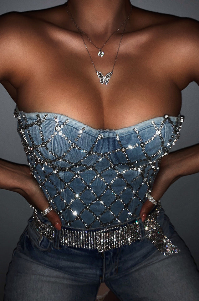Load image into Gallery viewer, Light Denim Corset Top
