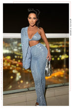 Load image into Gallery viewer, Women Wearing Blue Two Piece Sequin Set
