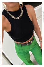 Load image into Gallery viewer, Women Standing with Black Tank Crop Top
