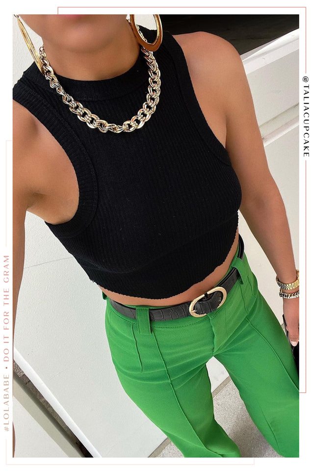 Load image into Gallery viewer, Women Standing with Black Tank Crop Top
