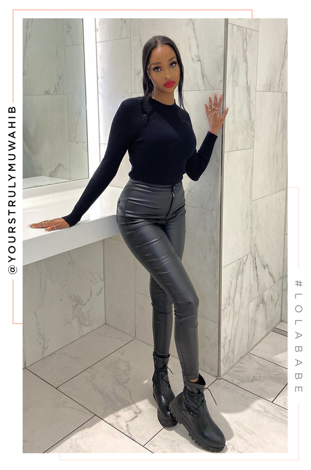 Load image into Gallery viewer, Women Standing with Black PU Pants
