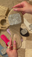 Load and play video in Gallery viewer, Natural Embellished Slip On Sandals Details
