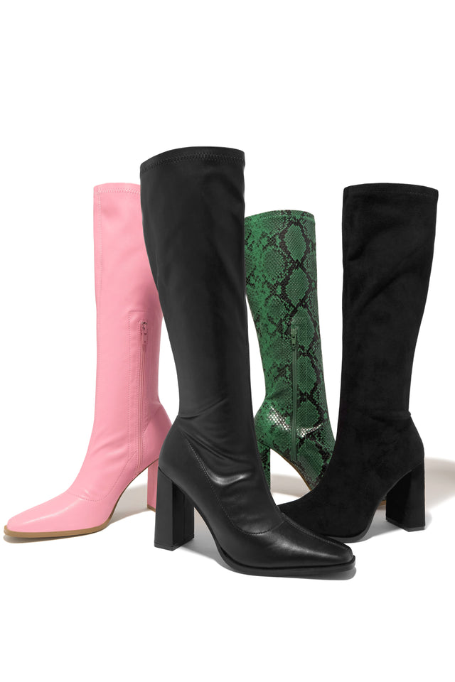 Load image into Gallery viewer, Black Boots Available In Black Pu, Black Suede, Green And Pink 
