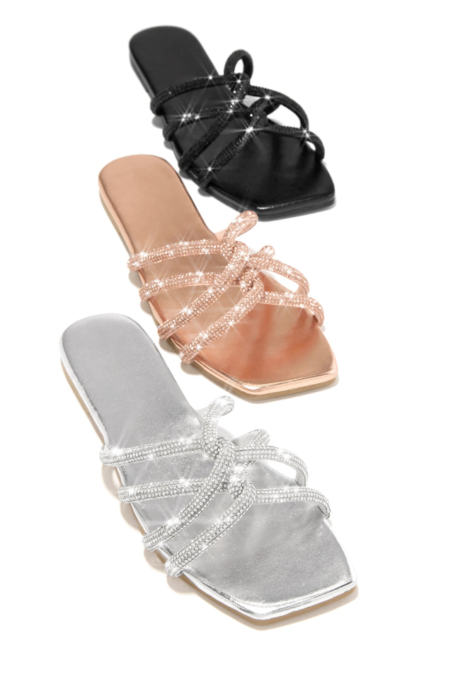 Load image into Gallery viewer, All Colors Available in Slip On Embellished Sandals - Black, Rose Gold and Silver
