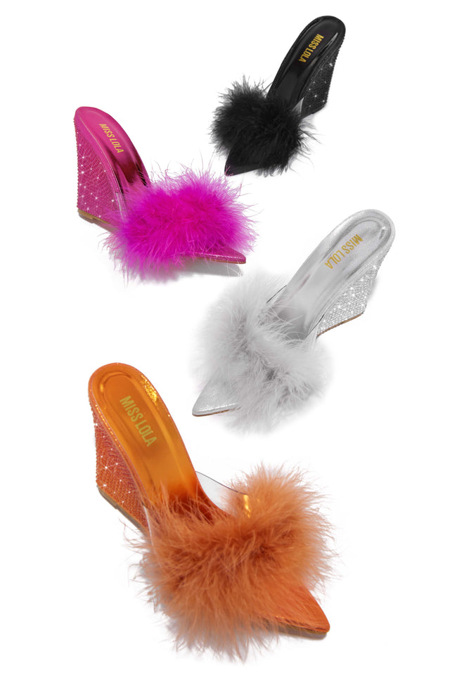Load image into Gallery viewer, All Colors Available - Black, Pink, Silver and Orange Embellished Mule Wedges
