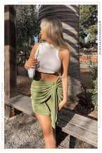 Load image into Gallery viewer, Model Wearing White Crop Top with Lime Skirt
