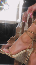 Load and play video in Gallery viewer, gold embellished heels on model
