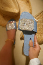 Load image into Gallery viewer, Beach Cocktail Embellished Slip On Sandals - Denim
