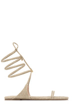 Load image into Gallery viewer, Natural Linen Lace Up Flat Sandals
