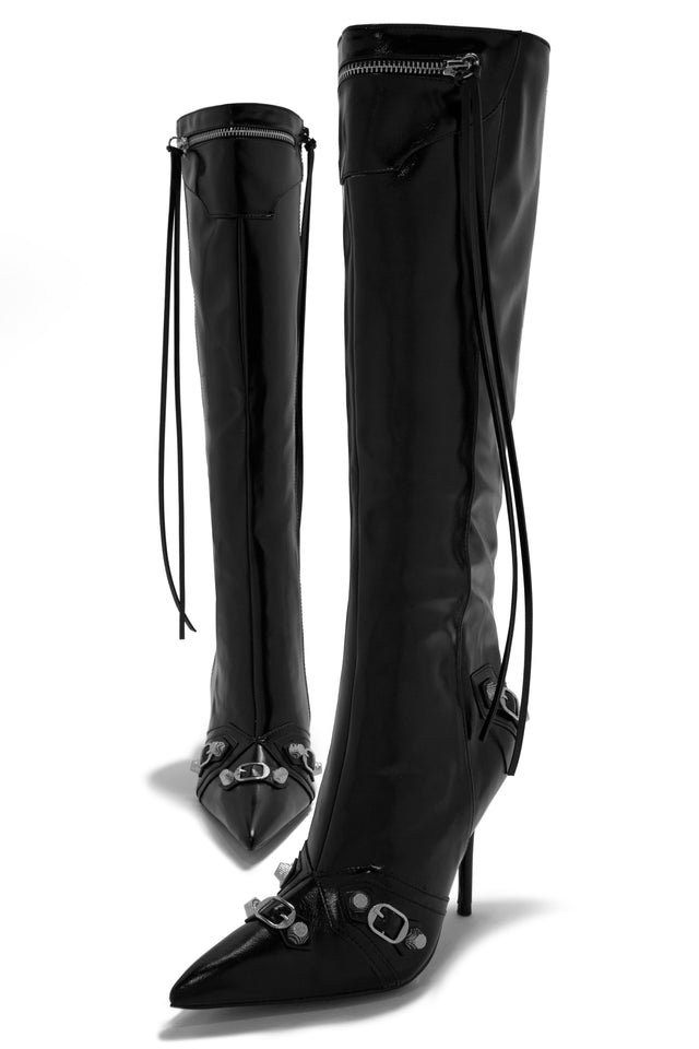 Load image into Gallery viewer, Black Pointed Toe Knee High Boots
