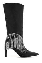 Load image into Gallery viewer, Black PU Pointed Toe Boots with Silver Embellishments 
