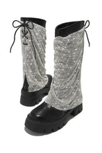 Load image into Gallery viewer, Black Chunky Boots with Rhinestone Detailed Cover
