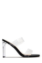 Load image into Gallery viewer, Black Heel Mules With Two Clear Straps and Clear Heel
