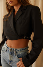 Load image into Gallery viewer, Notched Collar Black Cropped Blazer Top

