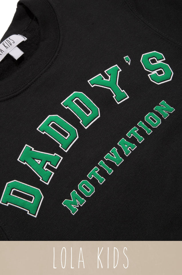 Load image into Gallery viewer, Daddy&#39;s Motivation Varsity Kids Crewneck Sweatshirt - Black
