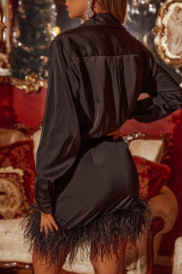 Load image into Gallery viewer, Black Feather Hem Dress
