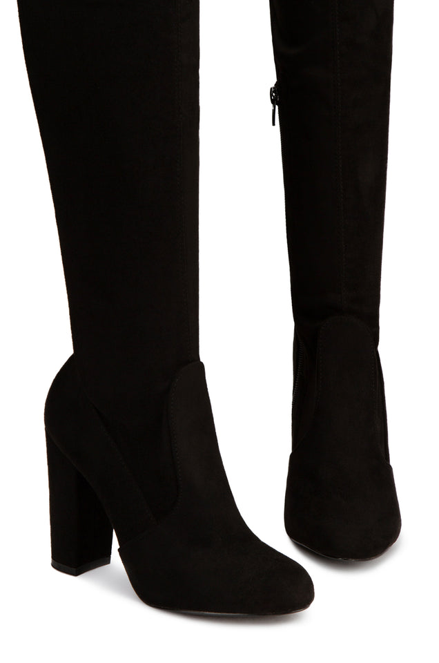 Soho Black Satin Pointed Heeled Boots With Feather Trims – Club L London -  USA