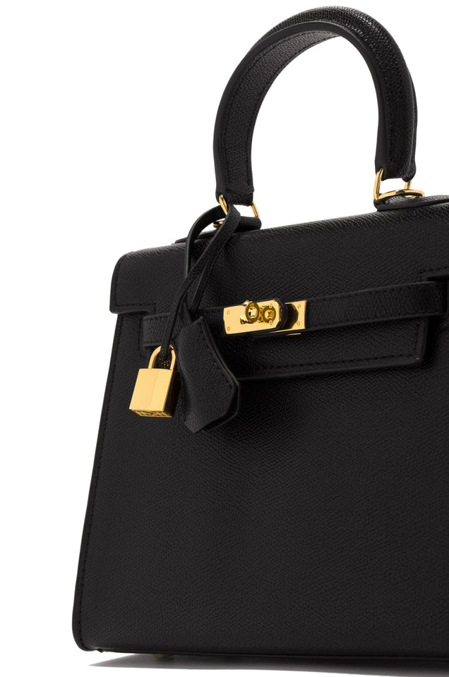 Load image into Gallery viewer, Black Handbag with Gold-Tone Lock and Key Accessory

