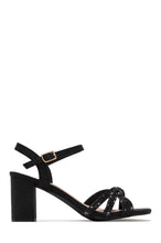 Load image into Gallery viewer, Black Block Heels with Embellished Toe Straps
