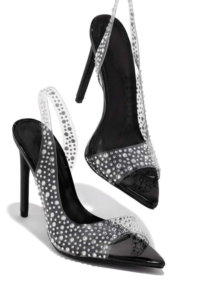 Load image into Gallery viewer, Embellished Slingback Black Peep Toe Heels

