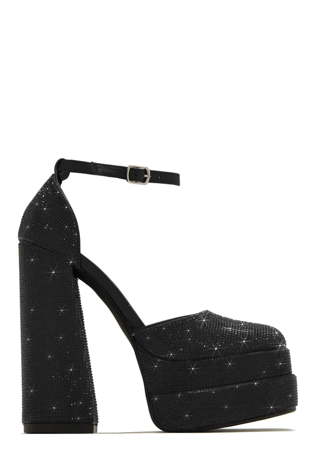 Load image into Gallery viewer, Black Platform Rhinestone Heels
